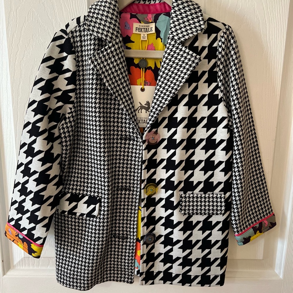 Kids Houndstooth Blazer - Black and White
